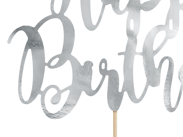 Topper pastel Happy Birthday plateado
