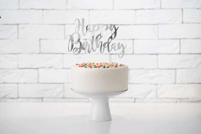 Topper pastel Happy Birthday plateado