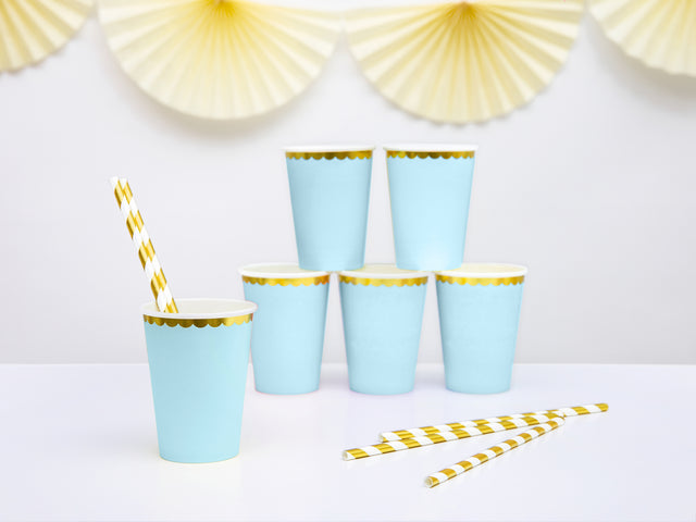 Vasos celeste - detalle dorado/ 6 uds.