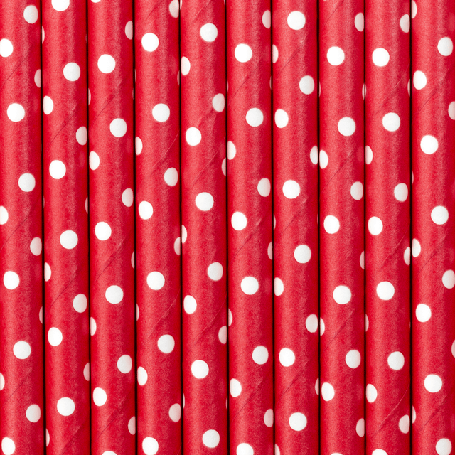 Pajita de papel topitos blancos/ rojo