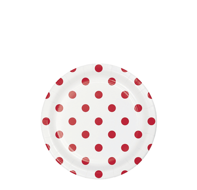 Plato papel lunares rojos