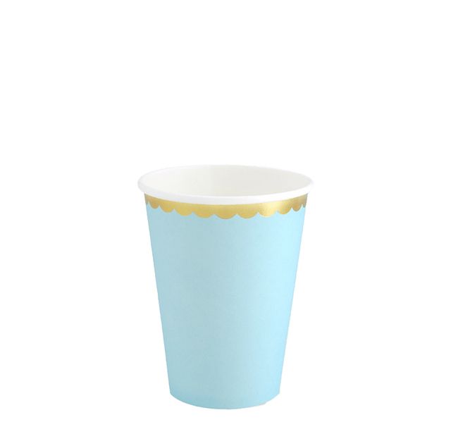 Vasos celeste - detalle dorado/ 6 uds.