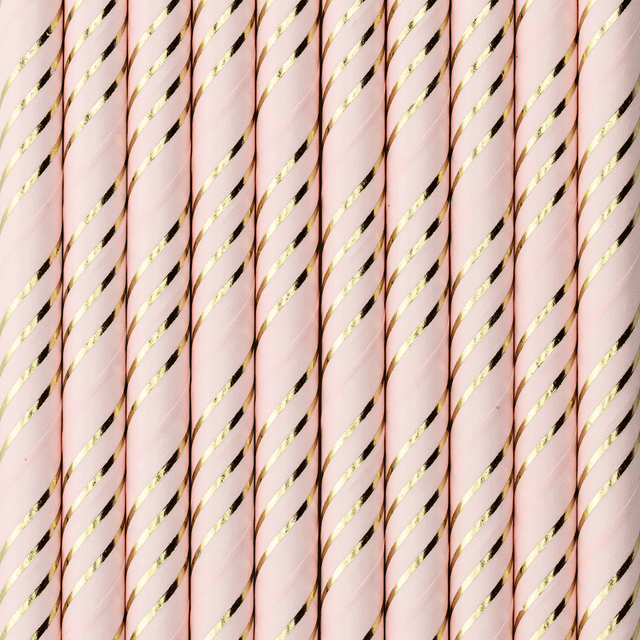 Pajita de papel raya rosa candy detalle foil
